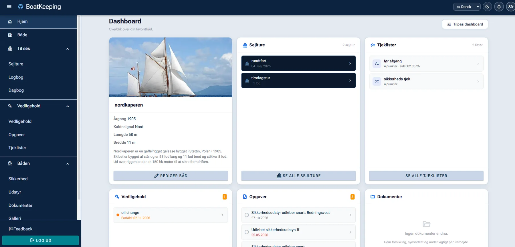 BoatKeeping dashboard i lyst tema