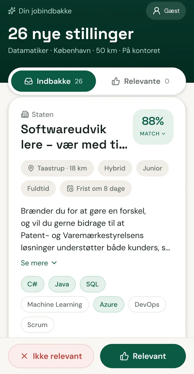 Jobkort med 88 procent match